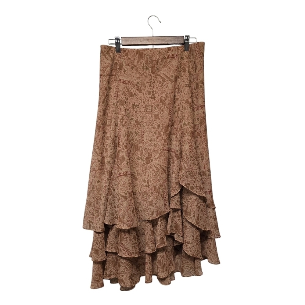 Coldwater Creek Vintage Brown Tiered Floral Midi Skirt Boho Petite XS - Picture 2 of 10